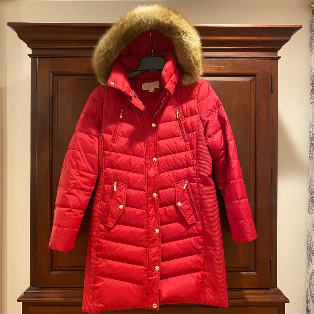 Scarlett Red Michael Kors Puffer Coat w/ Fur Hood